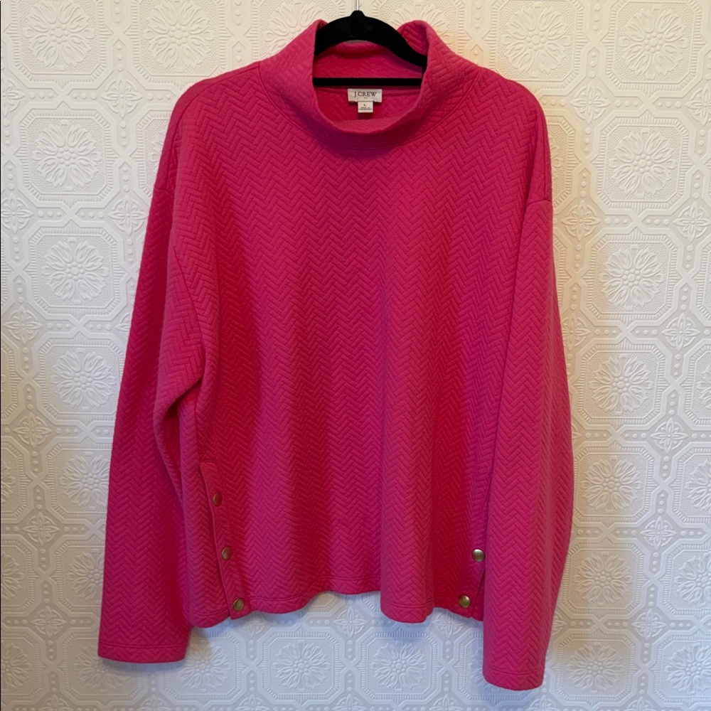 J. Crew Herringbone mockneck sweatshirt Size L SOFT FUCHSIA pink - Picture 2 of 7